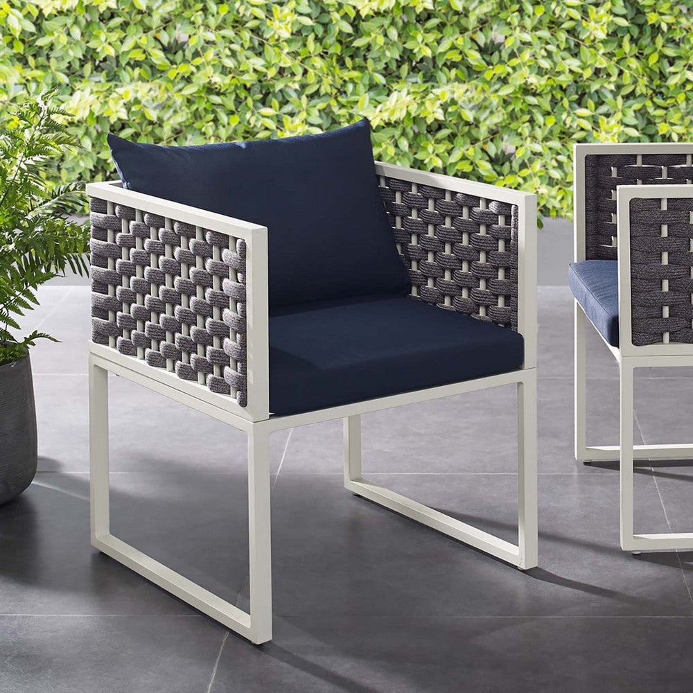 Modway Stance Outdoor Patio Woven Rope Dining Arm Chair in White Navy MDY-EEI-3053-WHI-NAV