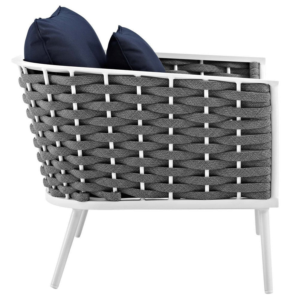 Modway Stance Outdoor Patio Woven Rope Arm Chair in White Navy MDY-EEI-3054-WHI-NAV