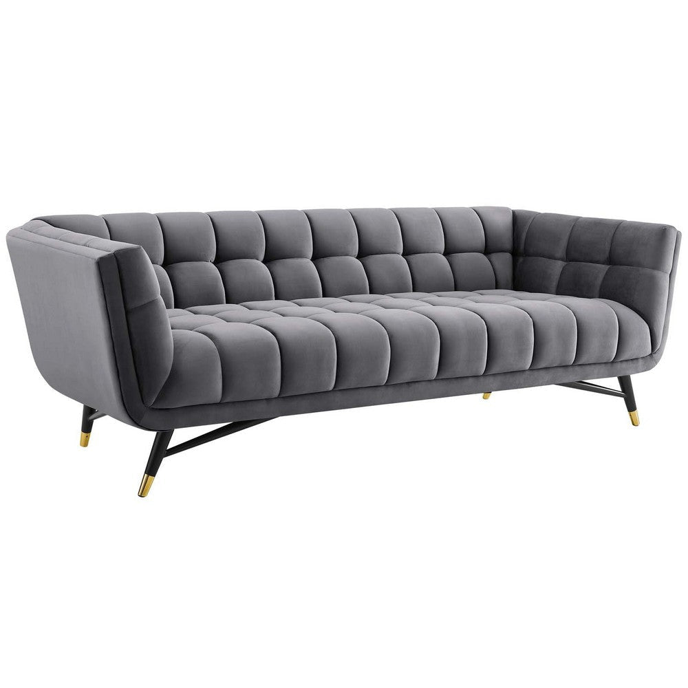 Modway Adept Contemporary Mid-Century Modern Performance Velvet Upholstered Tufted Sofa in Gray