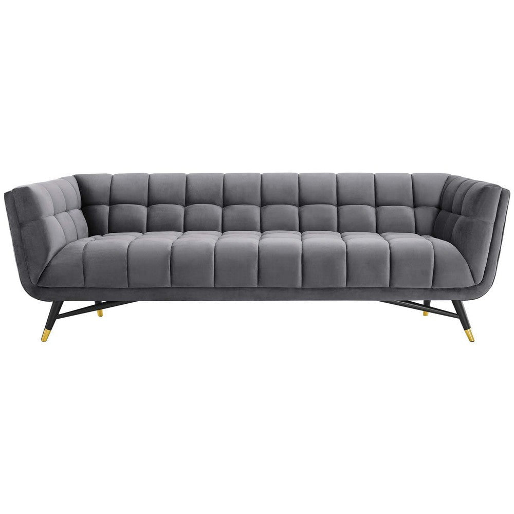 Modway Adept Contemporary Mid-Century Modern Performance Velvet Upholstered Tufted Sofa in Gray MDY-EEI-3059-GRY