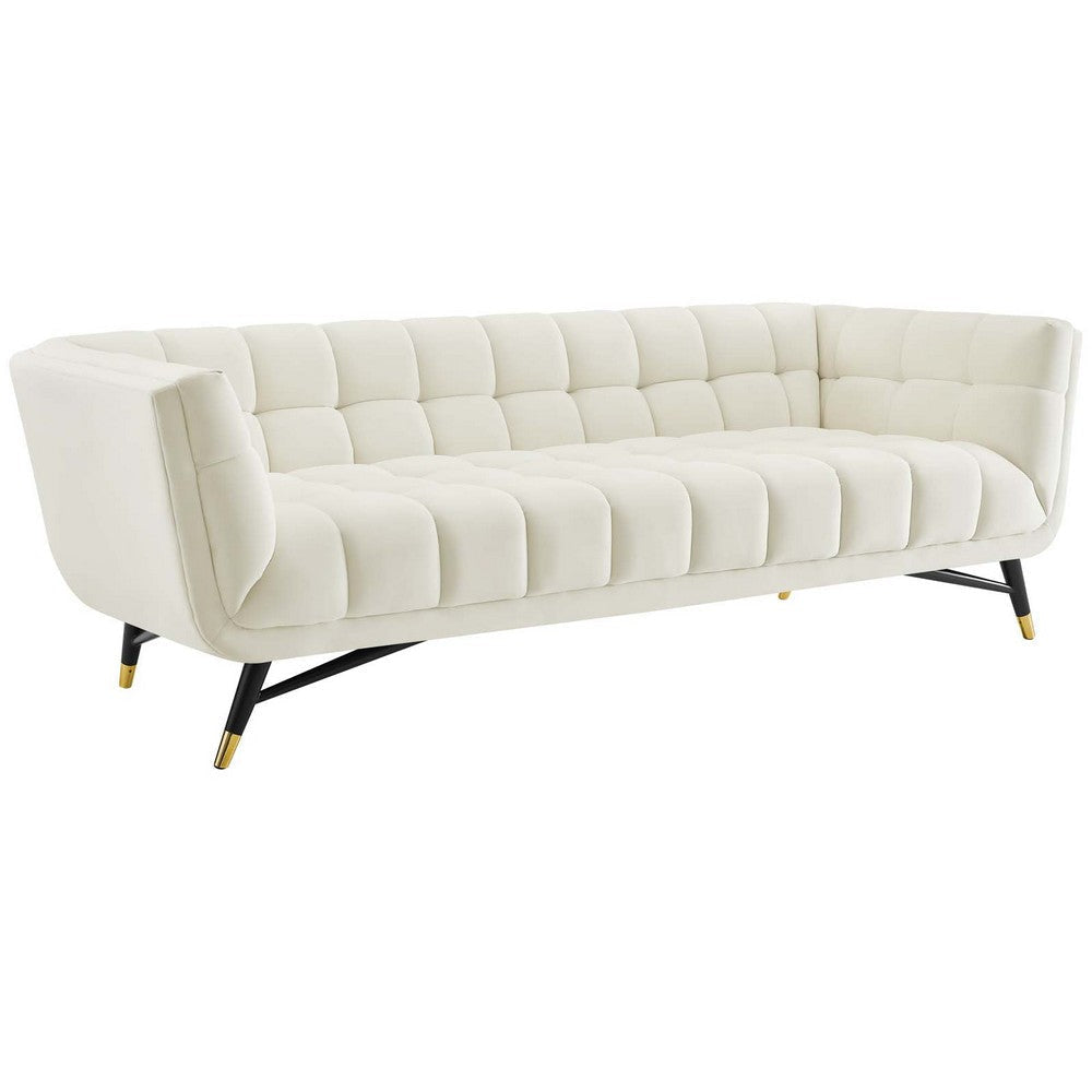 Modway Adept Contemporary Mid-Century Modern Performance Velvet Upholstered Tufted Sofa in Ivory