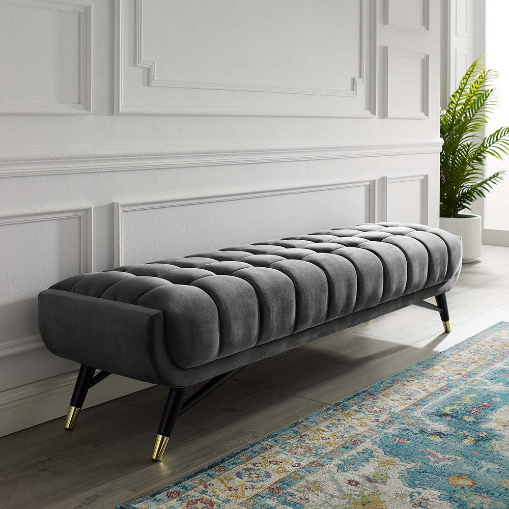 Modway Adept Mid-Century Modern Velvet Upholstered Tufted Accent Bench in Gray