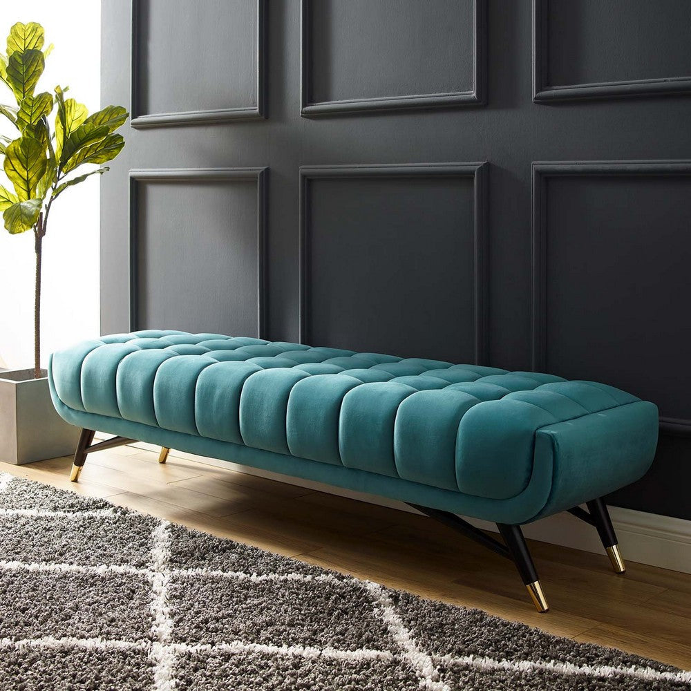 Modway EEI-3061-SEA Adept Mid-Century Modern Velvet Upholstered Tufted Accent Bench in Sea Blue MDY-EEI-3061-SEA