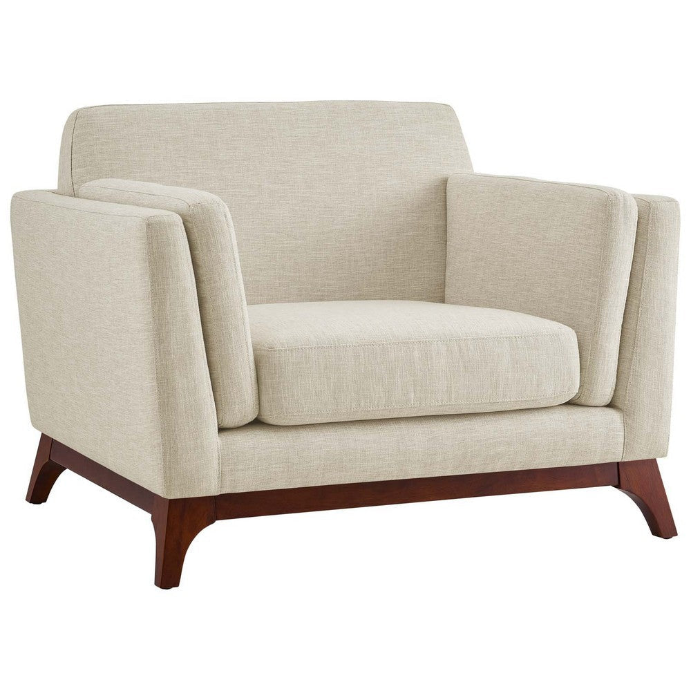 Modway Chance Mid-Century Modern Upholstered Fabric Accent Lounge Arm Chair In Beige