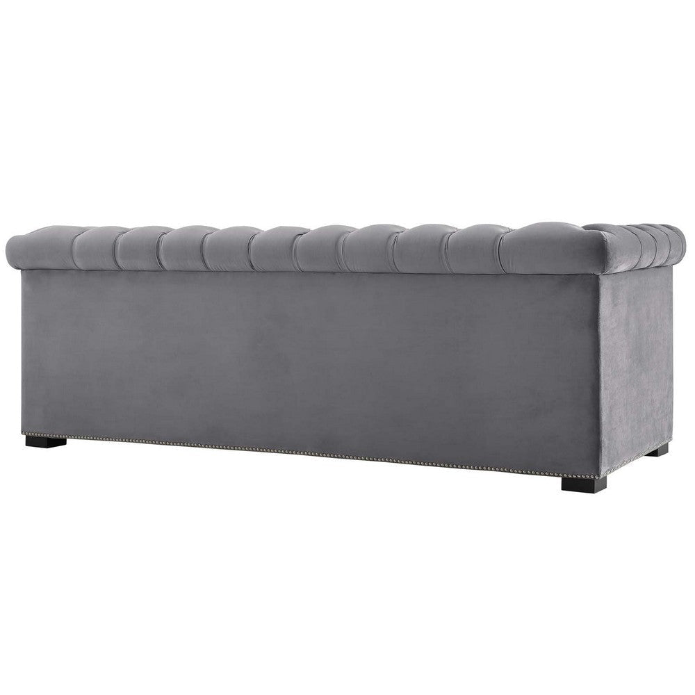 Modway EEI-3064 Heritage Tufted Performance Velvet Upholstered Chesterfield Sofa with Nailhead Trim in Gray MDY-EEI-3064-GRY