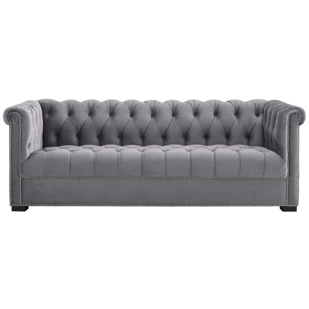 Modway EEI-3064 Heritage Tufted Performance Velvet Upholstered Chesterfield Sofa with Nailhead Trim in Gray MDY-EEI-3064-GRY