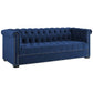 Modway Heritage Tufted Performance Velvet Upholstered Chesterfield Sofa with Nailhead Trim in Midnight Blue