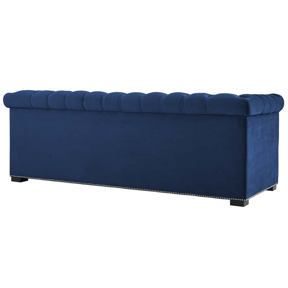 Modway Heritage Tufted Performance Velvet Upholstered Chesterfield Sofa with Nailhead Trim in Midnight Blue MDY-EEI-3064-MID