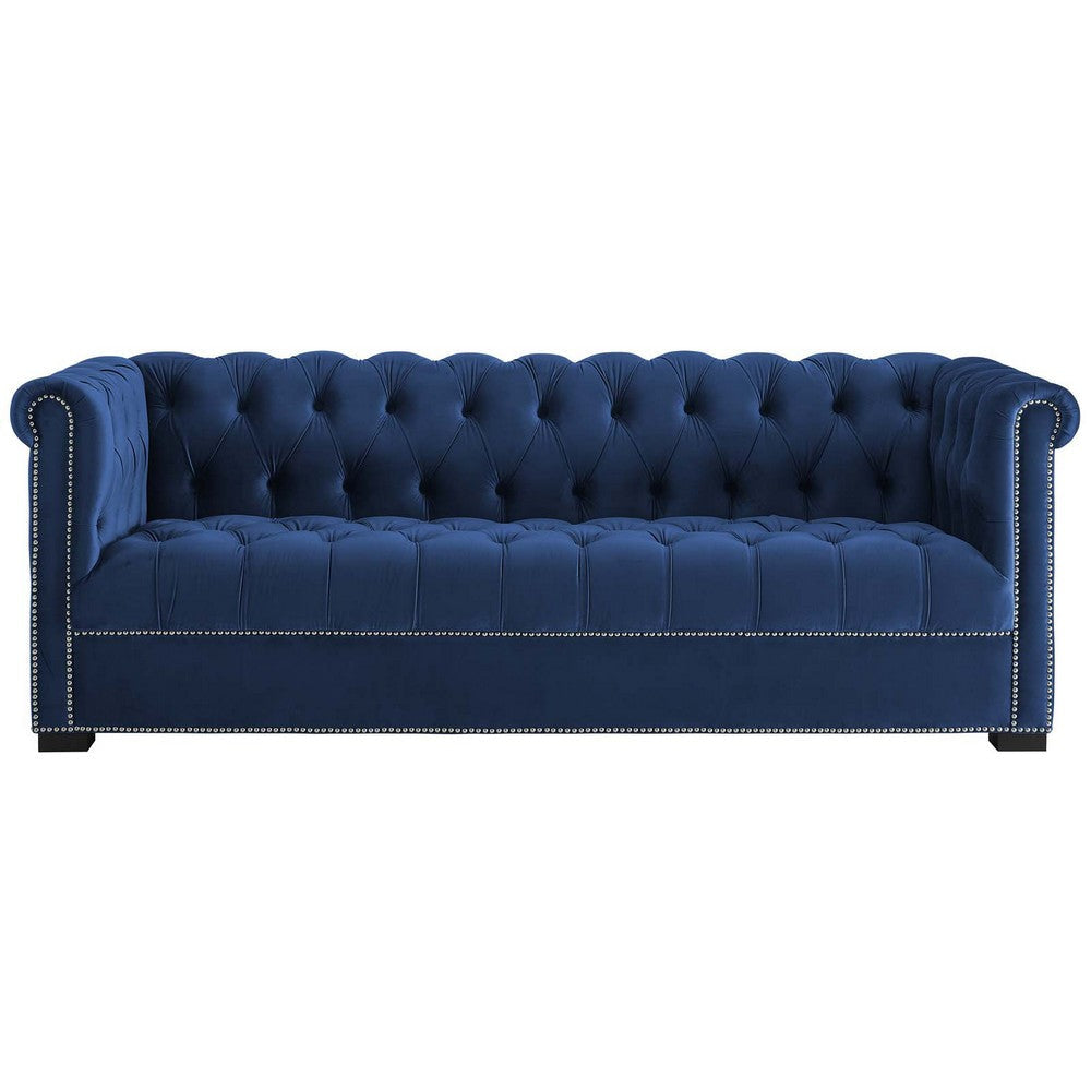 Modway Heritage Tufted Performance Velvet Upholstered Chesterfield Sofa with Nailhead Trim in Midnight Blue MDY-EEI-3064-MID