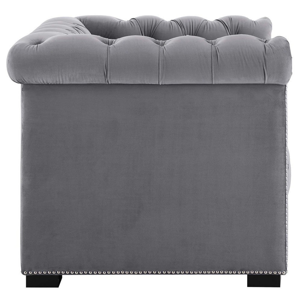 Modway Heritage Tufted Velvet Modern Chesterfield Lounge with Nailhead Trim Armchair Gray MDY-EEI-3065-GRY