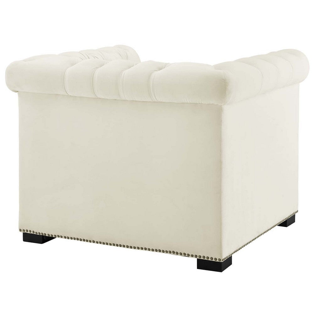 Modway Heritage Tufted Velvet Modern Chesterfield Lounge with Nailhead Trim Armchair Ivory MDY-EEI-3065-IVO