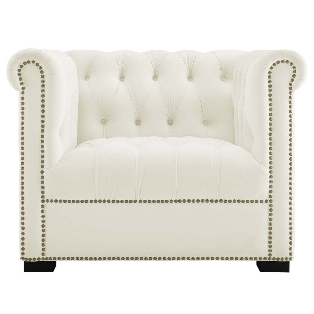 Modway Heritage Tufted Velvet Modern Chesterfield Lounge with Nailhead Trim Armchair Ivory MDY-EEI-3065-IVO