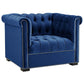 Modway Heritage Tufted Velvet Modern Chesterfield Lounge with Nailhead Trim, Armchair, Midnight Blue