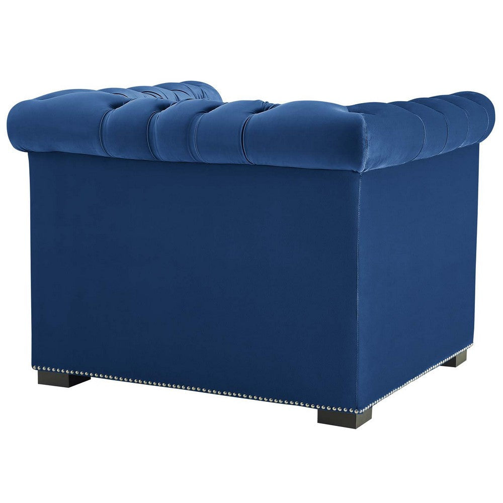 Modway Heritage Tufted Velvet Modern Chesterfield Lounge with Nailhead Trim Armchair Midnight Blue MDY-EEI-3065-MID