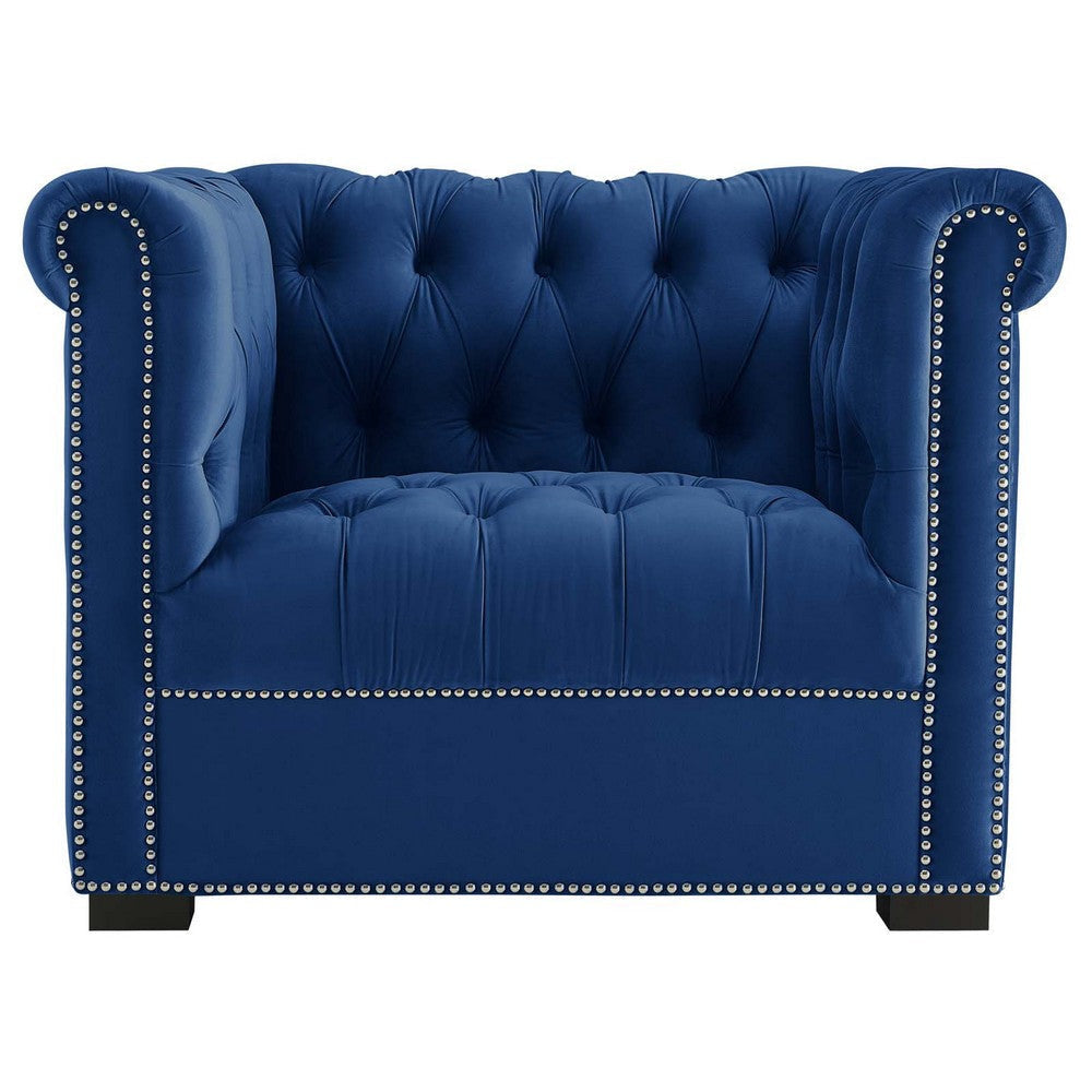 Modway Heritage Tufted Velvet Modern Chesterfield Lounge with Nailhead Trim Armchair Midnight Blue MDY-EEI-3065-MID