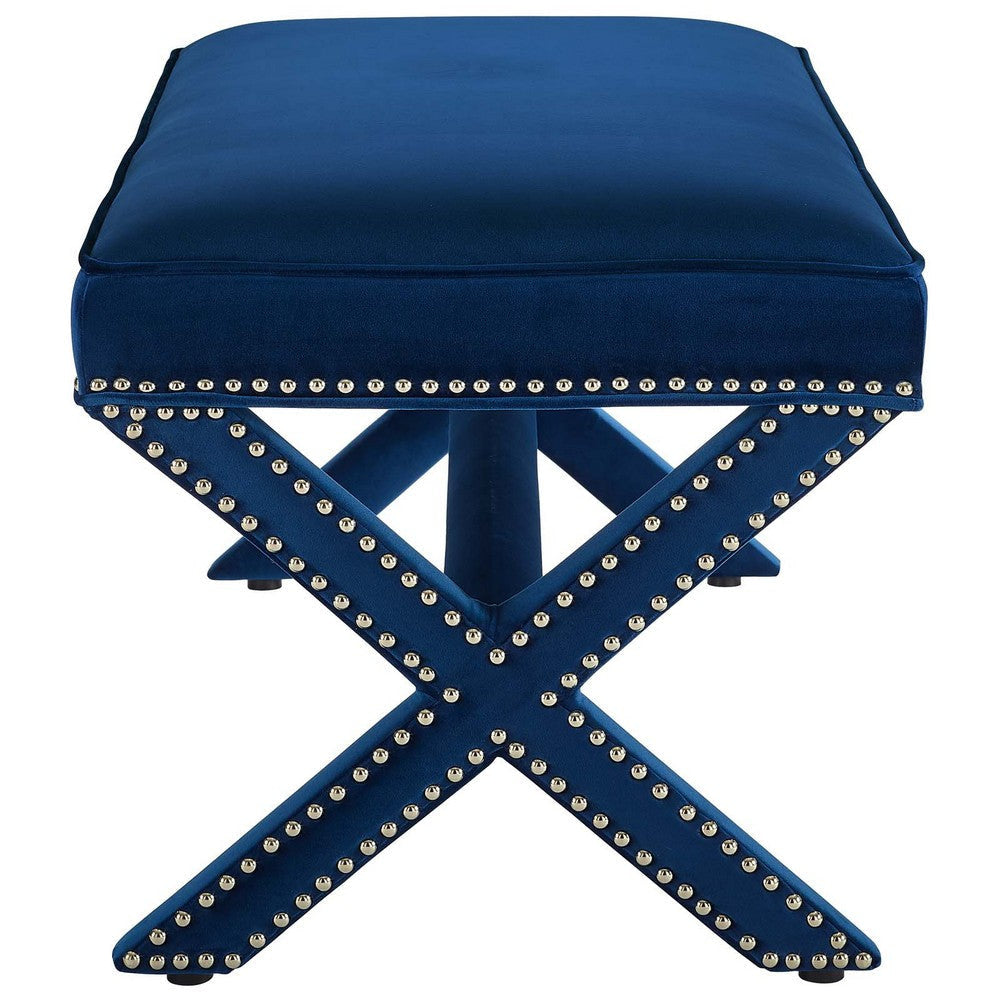 Modway Rivet Contemporary Modern Upholstered Velvet X-Base Accent Bench With Nailhead Trim In Navy MDY-EEI-3067-NAV