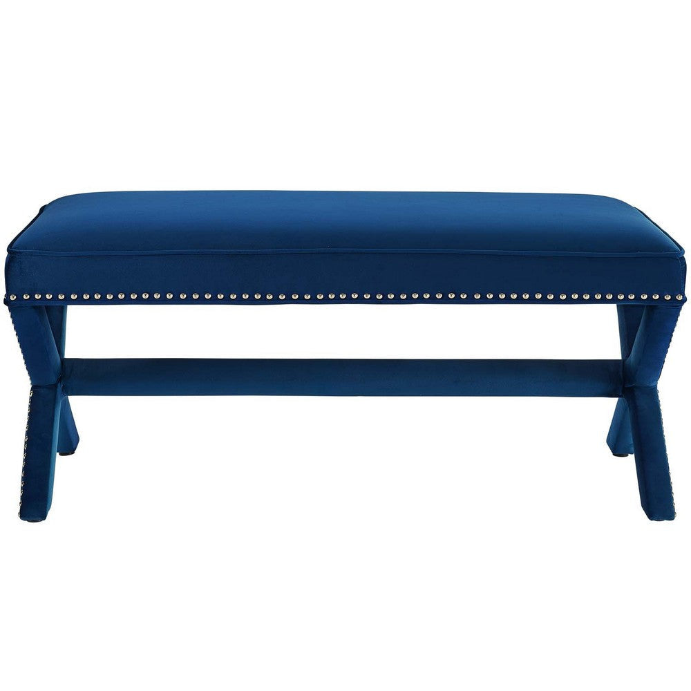 Modway Rivet Contemporary Modern Upholstered Velvet X-Base Accent Bench With Nailhead Trim In Navy MDY-EEI-3067-NAV