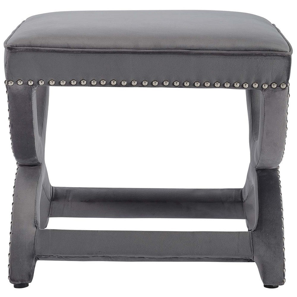 Expound Upholstered Nailhead Trim Performance Velvet Ottoman - No Shipping Charges MDY-EEI-3068-GRY