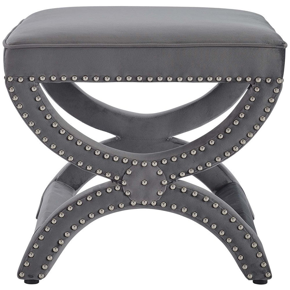 Expound Upholstered Nailhead Trim Performance Velvet Ottoman - No Shipping Charges MDY-EEI-3068-GRY