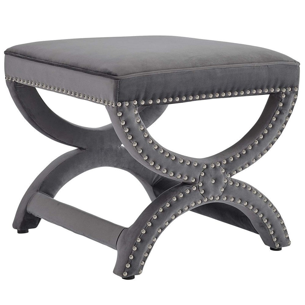 Modway Expound Performance Velvet Upholstered Nailhead Trim Accent Ottoman in Gray