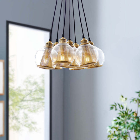 Modway EEI-3083 Peak Rustic Modern Farmhouse Glass Shade Cluster Ceiling Pendant Light 19.5" Chandelier