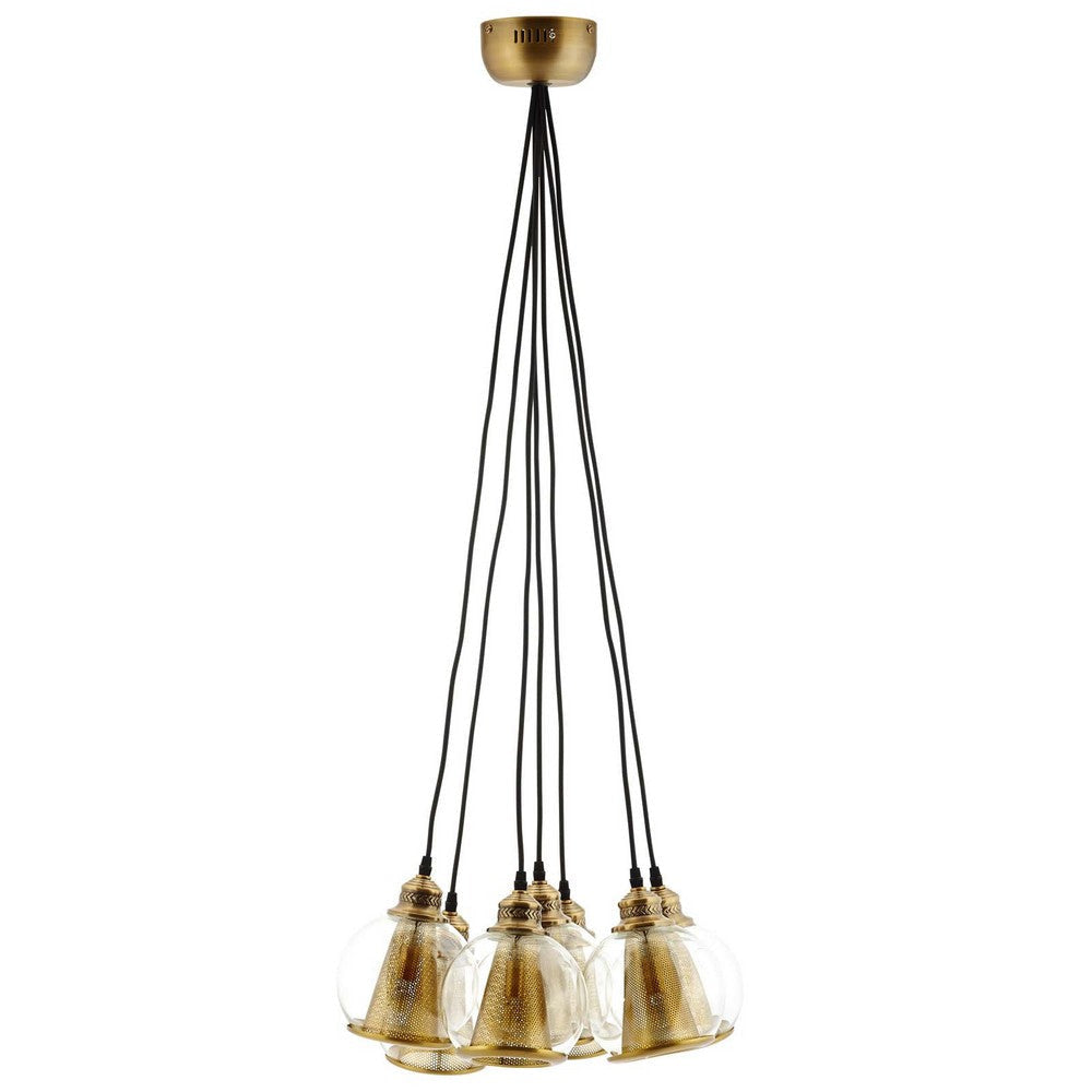 Peak Brass Cone and Glass Globe Cluster Pendant Chandelier - No Shipping Charges MDY-EEI-3083