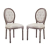 Modway Arise French Vintage Tufted Upholstered Fabric Two Dining Side Chairs in Beige