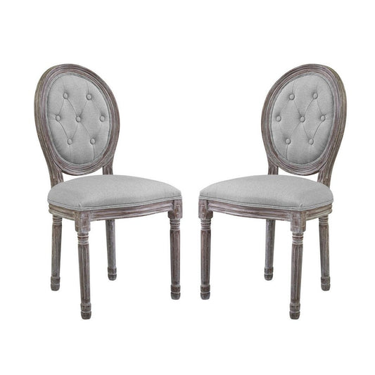 Modway Arise French Vintage Tufted Upholstered Fabric Two Dining Side Chairs in Light Gray