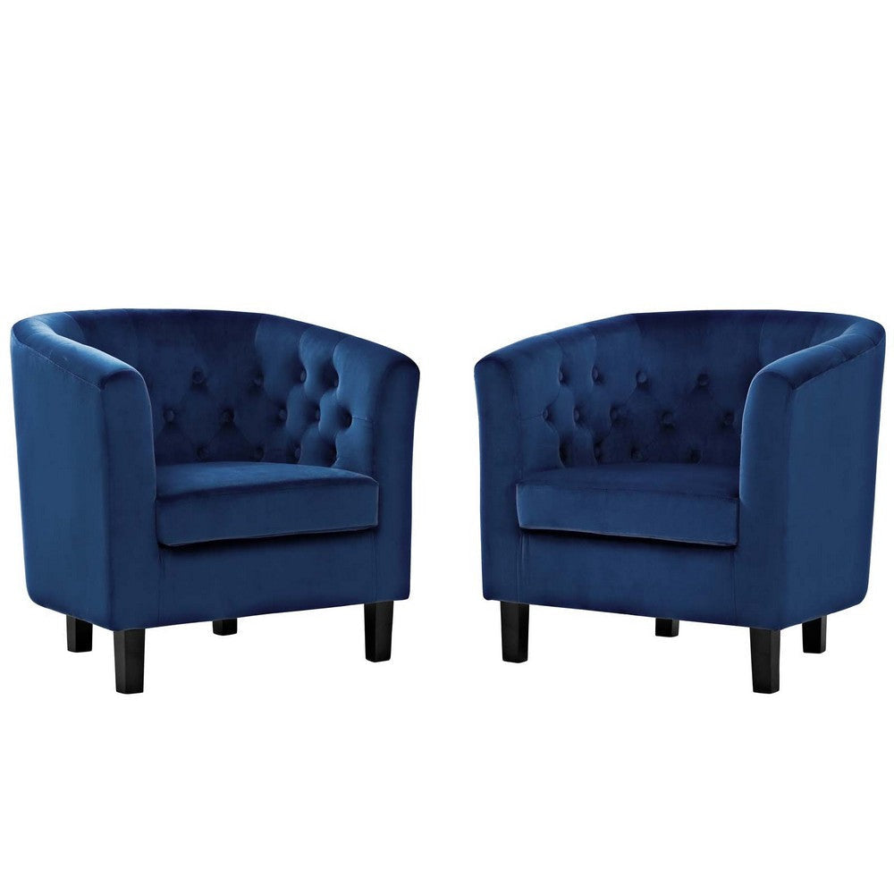 Modway Prospect Performance Velvet Accent Lounge Living Room Armchairs, Two, Navy