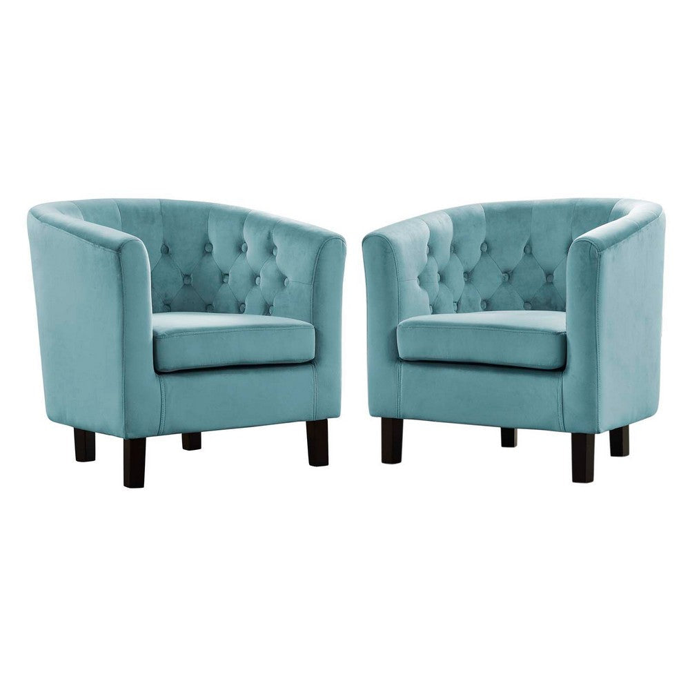 Modway Prospect Performance Velvet Accent Lounge Living Room Armchairs, Two, Sea