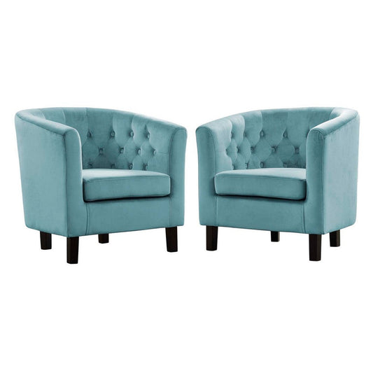 Modway Prospect Performance Velvet Accent Lounge Living Room Armchairs, Two, Sea