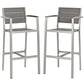 Modway Shore Aluminum Outdoor Patio Two Bar Stools in Silver Gray