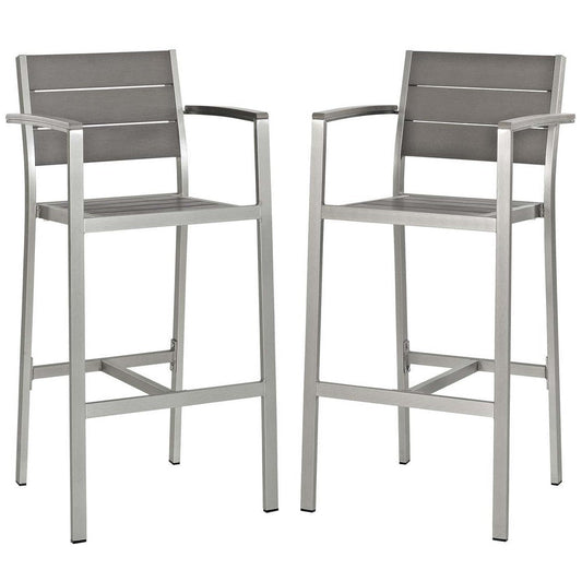 Modway Shore Aluminum Outdoor Patio Two Bar Stools in Silver Gray