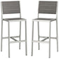 Modway Shore Outdoor Patio Aluminum Set of 2 Armless Bar Stool in Silver Gray