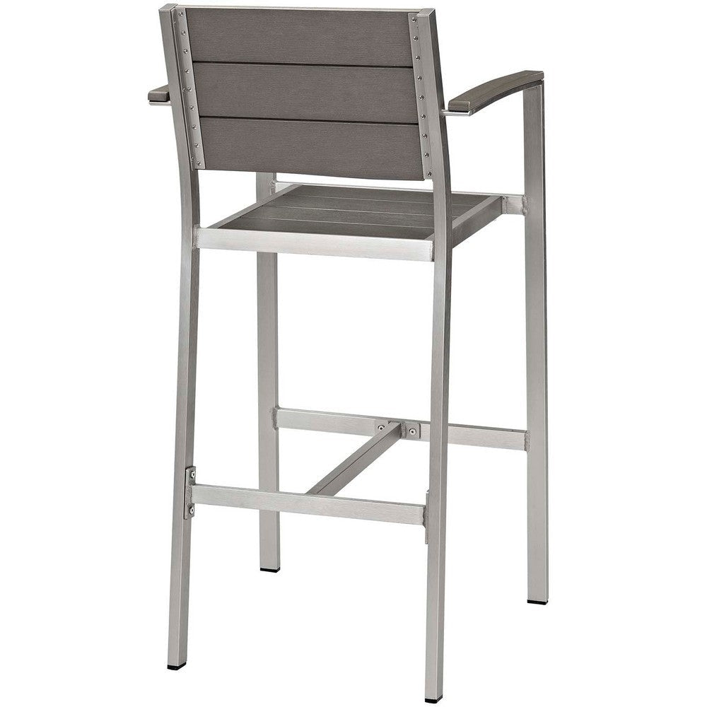 Modway Shore Aluminum 3-Piece Outdoor Patio Pub Bistro Set with 28’’ Bar Table and Two Bar Stools in Silver Gray MDY-EEI-3157-SLV-GRY-SET