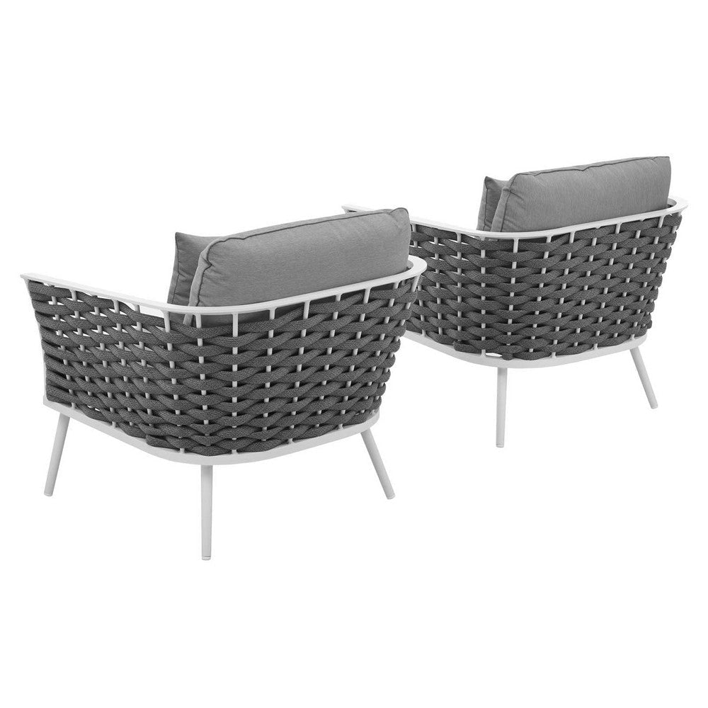 Modway Stance Outdoor Patio Woven Rope Two Dining Arm Chairs with Cushions in White Gray MDY-EEI-3162-WHI-GRY-SET