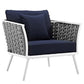 Modway Stance Outdoor Patio Woven Rope Two Dining Arm Chairs with Cushions in White Navy MDY-EEI-3162-WHI-NAV-SET