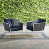 Modway Stance Outdoor Patio Woven Rope Two Dining Arm Chairs with Cushions in White Navy MDY-EEI-3162-WHI-NAV-SET