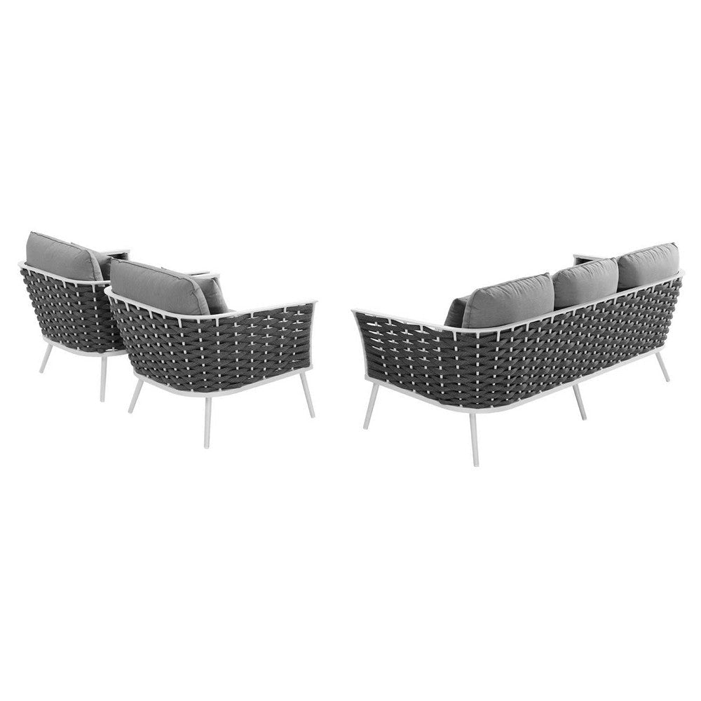 Modway Stance Outdoor Patio Aluminum Sofa and Two Armchairs White Gray MDY-EEI-3165-WHI-GRY-SET