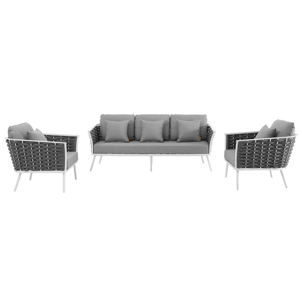 Modway Stance Outdoor Patio Aluminum Sofa and Two Armchairs White Gray MDY-EEI-3165-WHI-GRY-SET