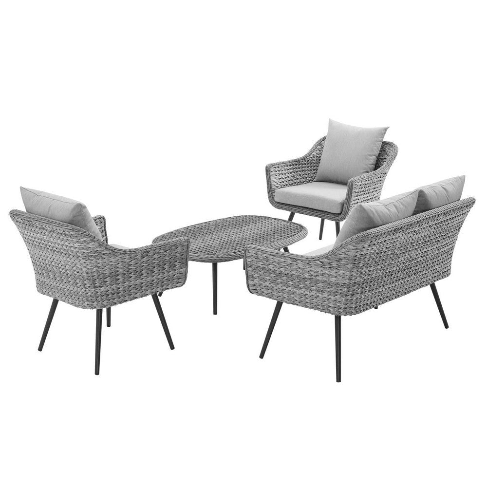 Modway EEI-3177-GRY-GRY-SET Endeavor Outdoor Patio Wicker Rattan Sectional Sofa Set 4 Piece Gray Gray MDY-EEI-3177-GRY-GRY-SET