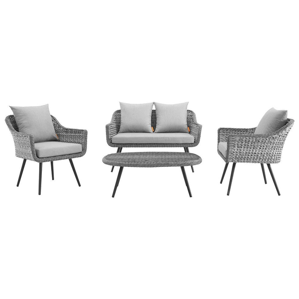 Modway EEI-3177-GRY-GRY-SET Endeavor Outdoor Patio Wicker Rattan Sectional Sofa Set 4 Piece Gray Gray MDY-EEI-3177-GRY-GRY-SET