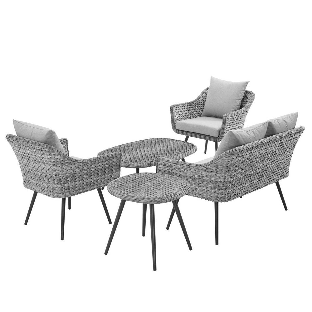 Modway Endeavor Outdoor Patio Wicker Rattan Set of 5 in Gray MDY-EEI-3178-GRY-GRY-SET