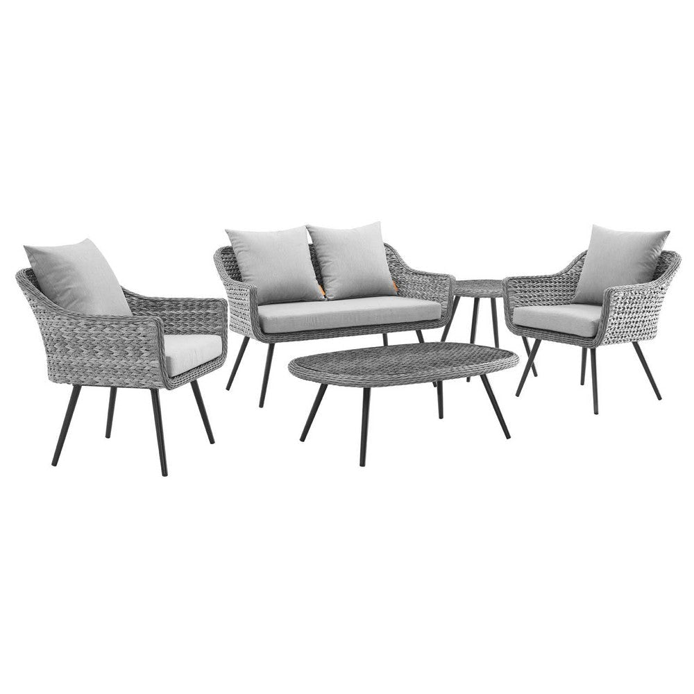 Modway Endeavor Outdoor Patio Wicker Rattan Set of 5 in Gray