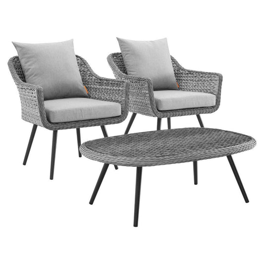 Modway EEI-3179-GRY-GRY-SET Endeavor Outdoor Patio Wicker Rattan Sectional Sofa Set, 3 Piece, Gray Gray