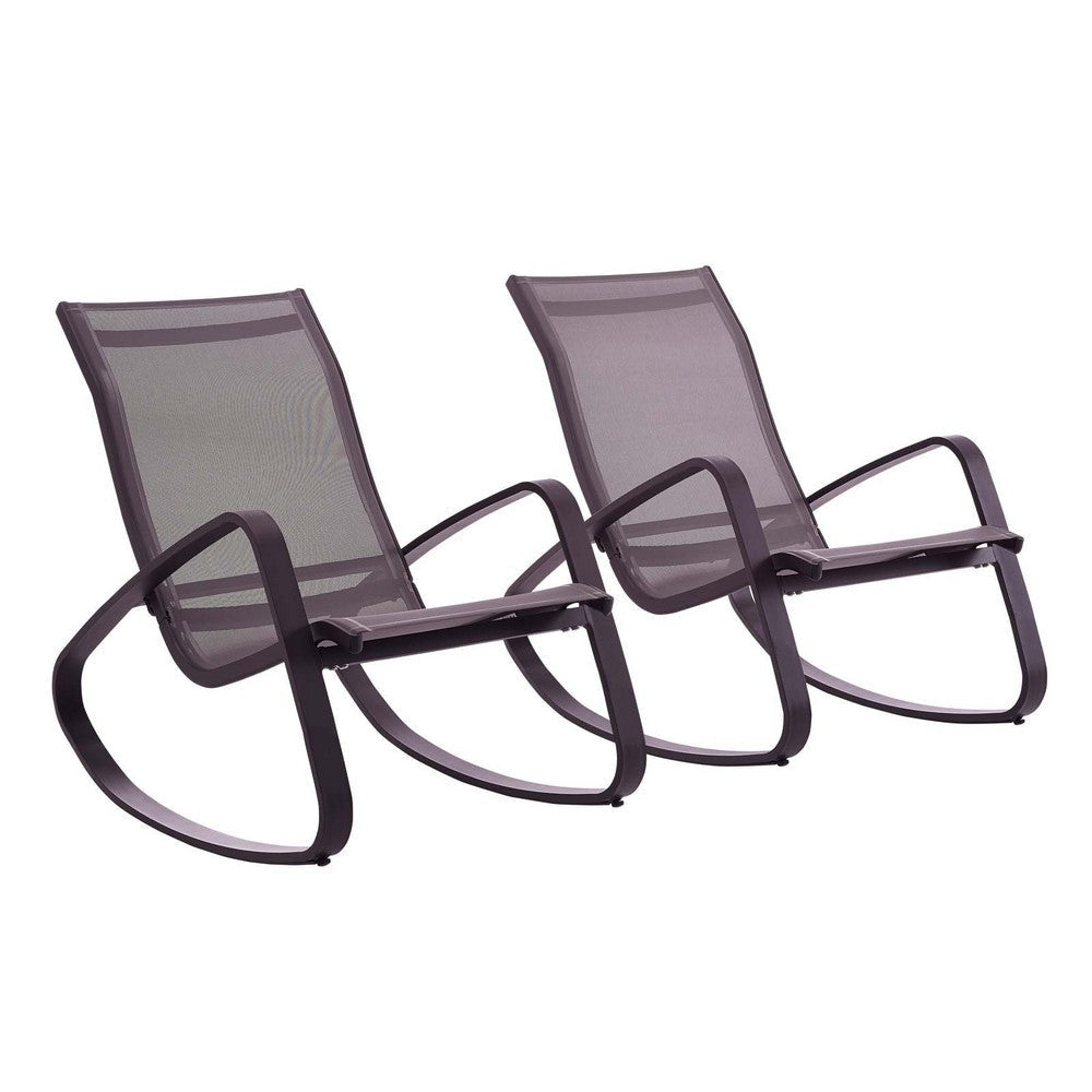 Modway Traveler Outdoor Patio Aluminum Mesh Rocking Sling Gliders, Two Lounge Chairs, Black