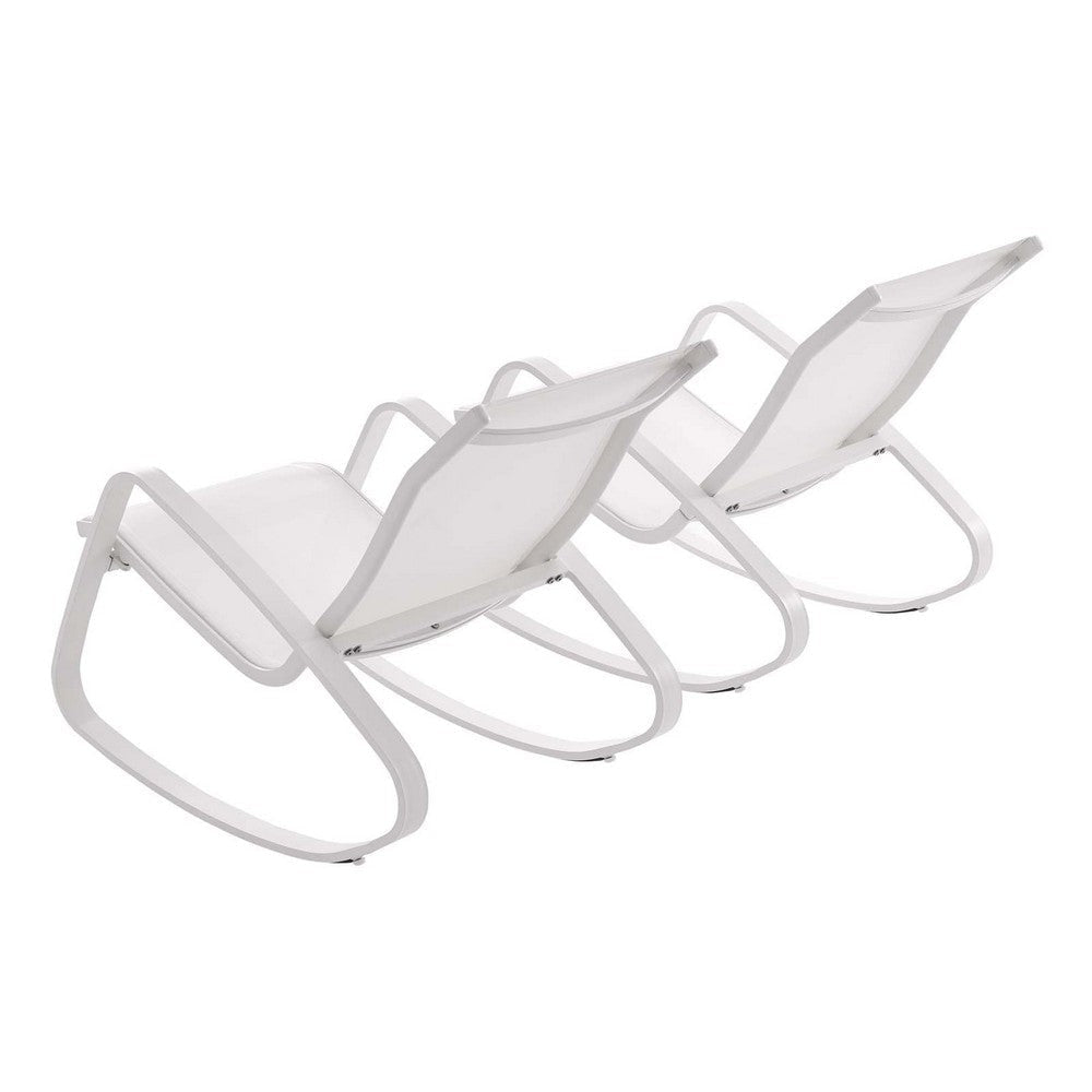 Modway Traveler Outdoor Patio Aluminum Mesh Rocking Sling Gliders Two Lounge Chairs White MDY-EEI-3180-WHI-WHI-SET