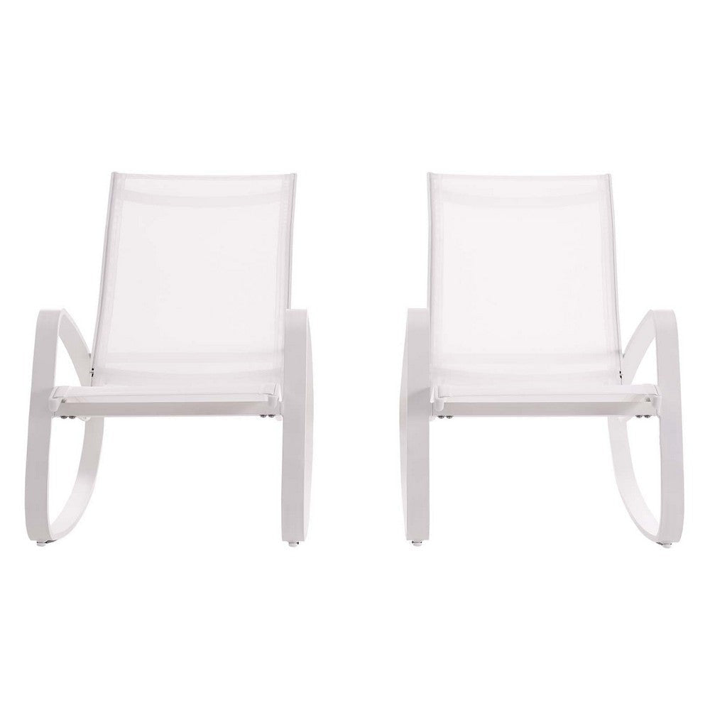 Modway Traveler Outdoor Patio Aluminum Mesh Rocking Sling Gliders Two Lounge Chairs White MDY-EEI-3180-WHI-WHI-SET