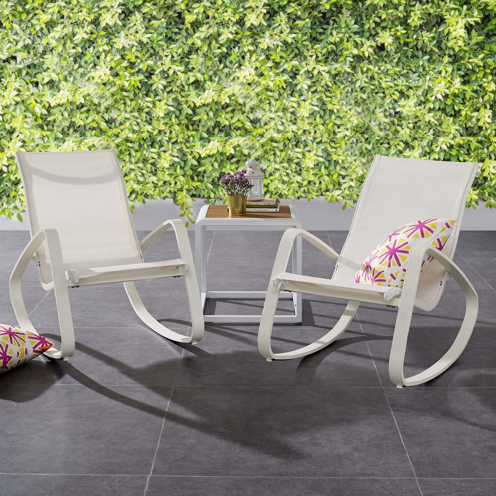 Modway Traveler Outdoor Patio Aluminum Mesh Rocking Sling Gliders Two Lounge Chairs White MDY-EEI-3180-WHI-WHI-SET