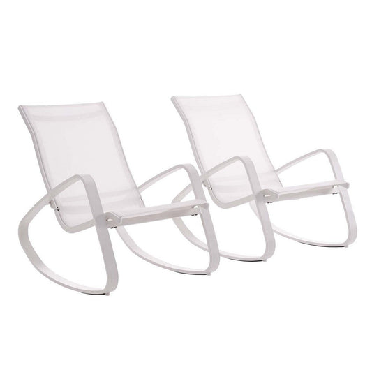 Modway Traveler Outdoor Patio Aluminum Mesh Rocking Sling Gliders, Two Lounge Chairs, White